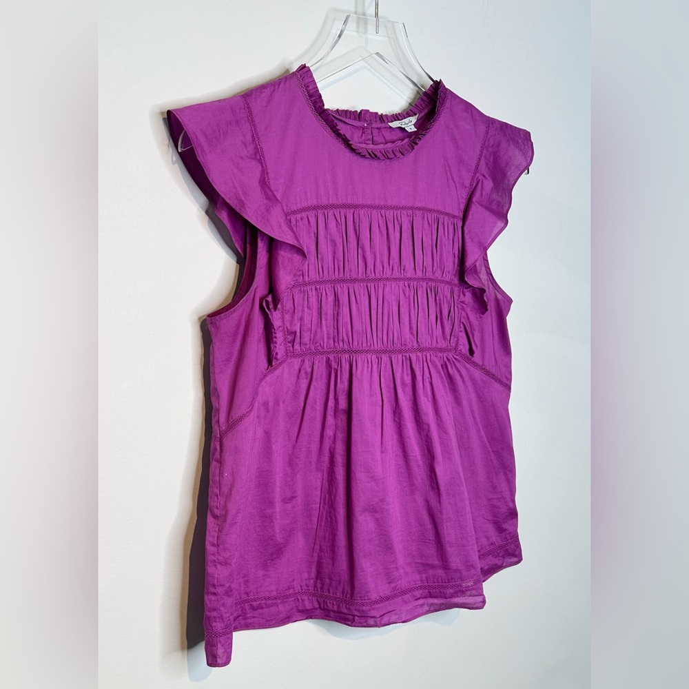 Rails Filomena Berry Purple Cotton Ruffle Sleeve Top Shirt Blouse - Picture 6 of 15